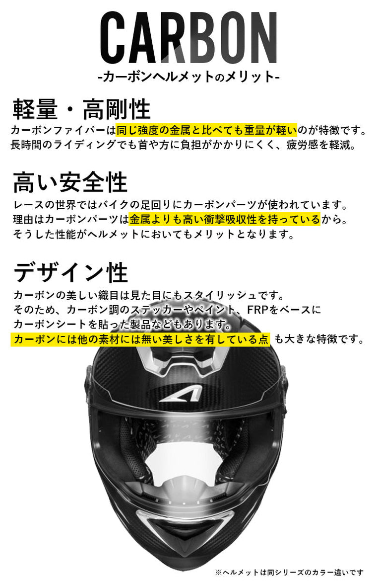 一つ上を行く「世界No1東レ製カーボン使用」ASTONE(アストン) 軽量カーボンフルフェイスヘルメット GT-1000F-AC11 バイク用 オートバイ