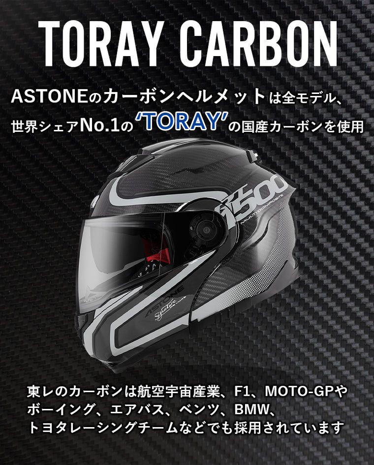 一つ上を行く「世界No1東レ製カーボン使用」ASTONE カーボンヘルメット システムタイプ RT1500 CARBON AI7 RT-1500 アストンヘルメット