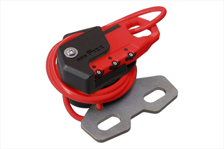 モトフィズ｜ヘルメット用ワイヤーロック ハンドルクランプ取付 ストレート(レッド)｜MF-4769