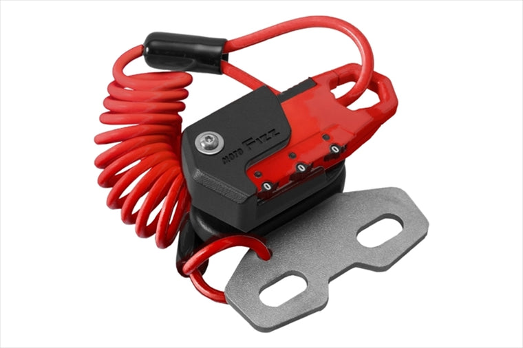 モトフィズ｜ヘルメット用ワイヤーロック ハンドルクランプ取付 コイル(レッド)｜MF-4774