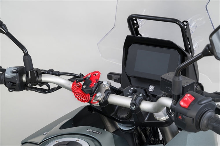 モトフィズ｜ヘルメット用ワイヤーロック ハンドルクランプ取付 コイル(レッド)｜MF-4774