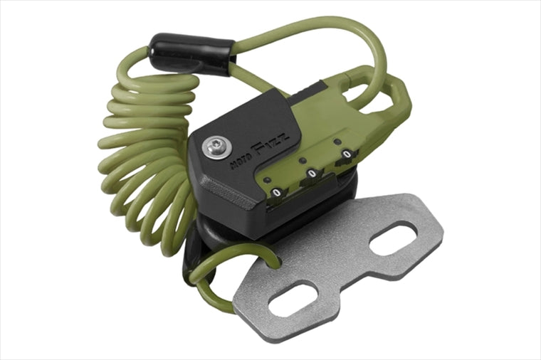 モトフィズ｜ヘルメット用ワイヤーロック ハンドルクランプ取付 コイル(オリーブ)｜MF-4776