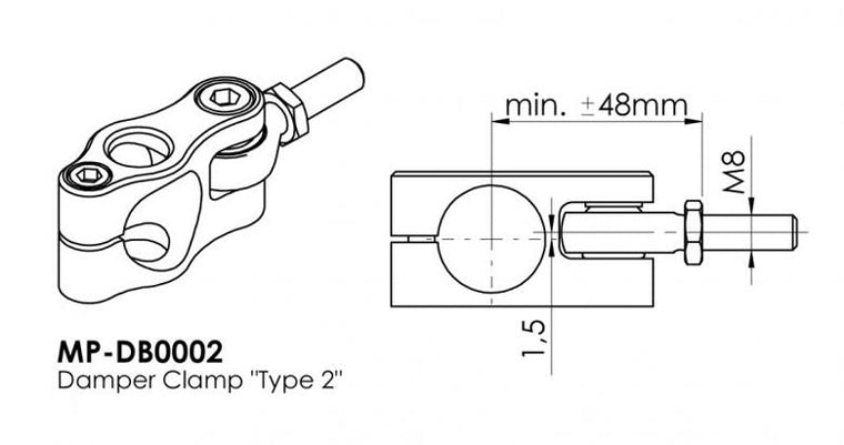 【HYPERPRO】ハイパープロ ボディークランプ 24.6mm TYPE2 GLD ピロボール:M8xP1.25 ネジ部長25mm【カタログ品番：P006-3738】【メーカー品番：22161246】