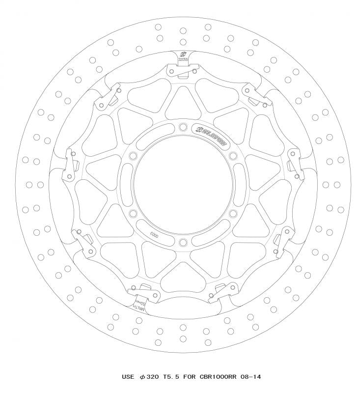 【ゲイルスピード】クロスロックディスクローターFφ320 R   T=5.5 F)CBR1000RR 08-16(ABS不可) GSBDF0003R