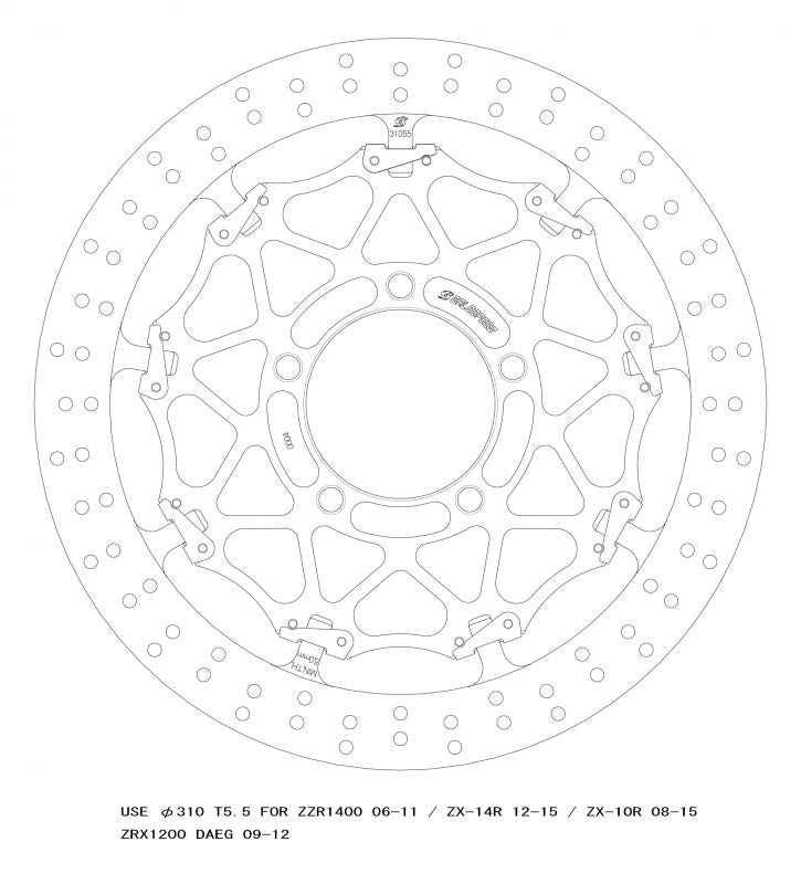 【ゲイルスピード】クロスロックディスクローターFφ310 R   T=5.5 F)ZX-10R 08-15/ZX-14R 12-20/6R 19-21(ZX636G)(ABS車可) GSBDF0004R