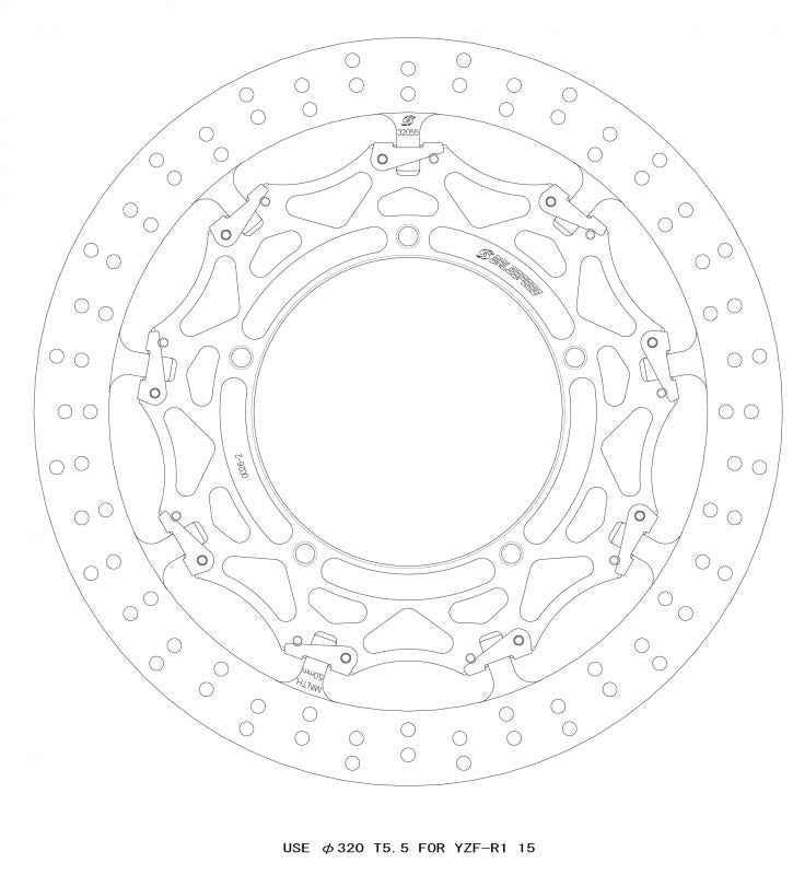 【ゲイルスピード】クロスロックディスクローターFφ320 R   T=5.5 F)YZF-R1/M(ABS) 15-22/YZF-R6(ABS) 17-20 GSBDF0026R