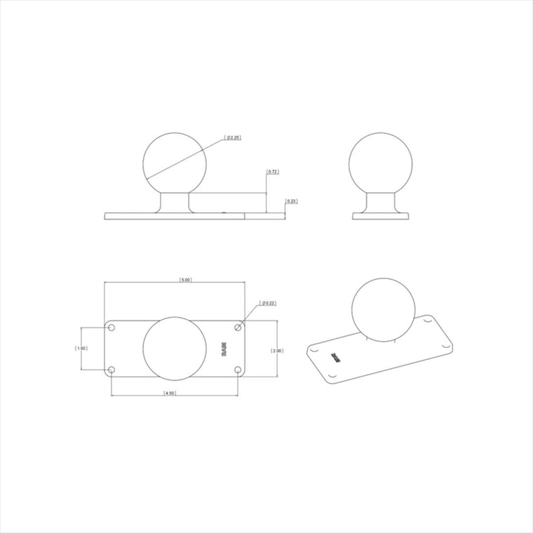 ラムマウント｜スクエアベース 4穴P1.5x4.5inch 2.25インチボール｜RAM-D-202U-25