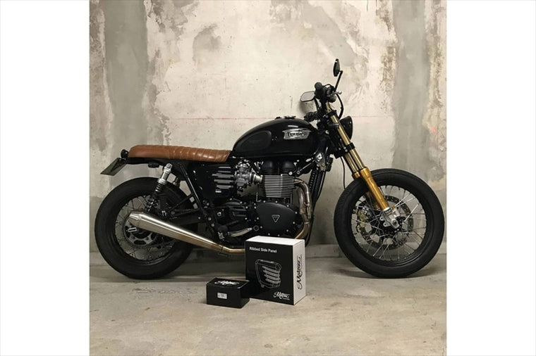 MOTONE CUSTOMS(モートーン)｜サイドカバー リブ グロスブラック｜MTE128
