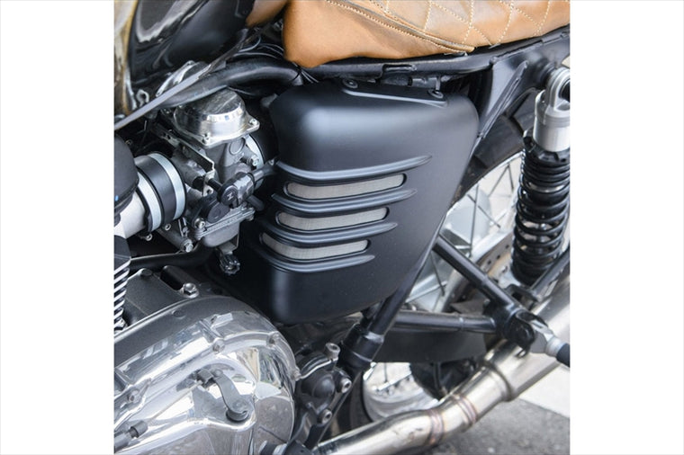 MOTONE CUSTOMS(モートーン)｜サイドカバー リブ マットブラック｜MTE129