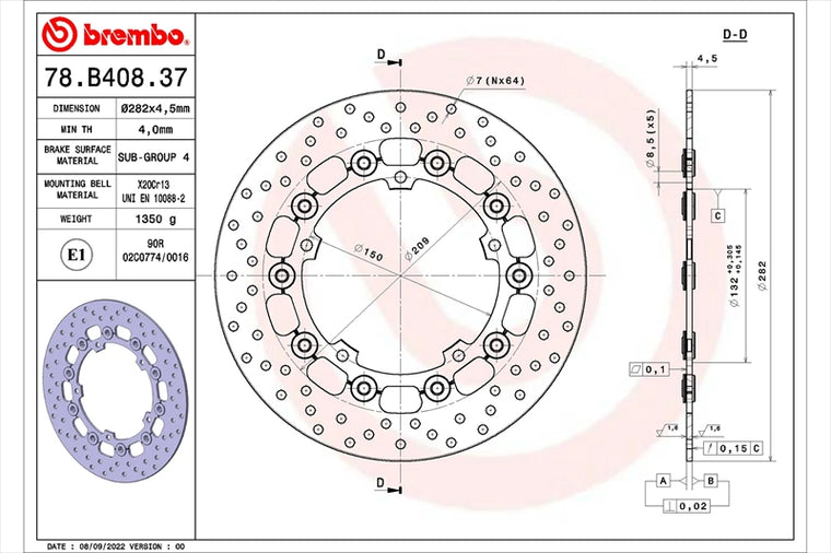 BREMBO SERIE ORO(ブレンボ セリエオロ) | セリエオロ ブレーキディスク セミフローティング | 78B40837