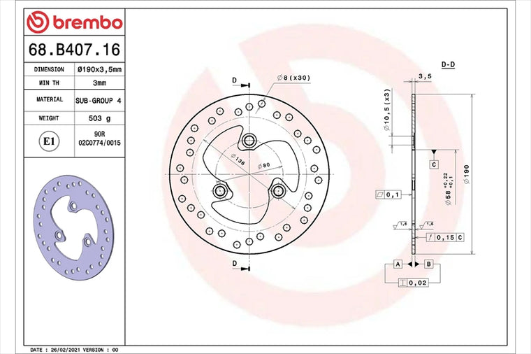 BREMBO SERIE ORO(ブレンボ セリエオロ) | セリエオロ ブレーキディスク リジット | 68B40716
