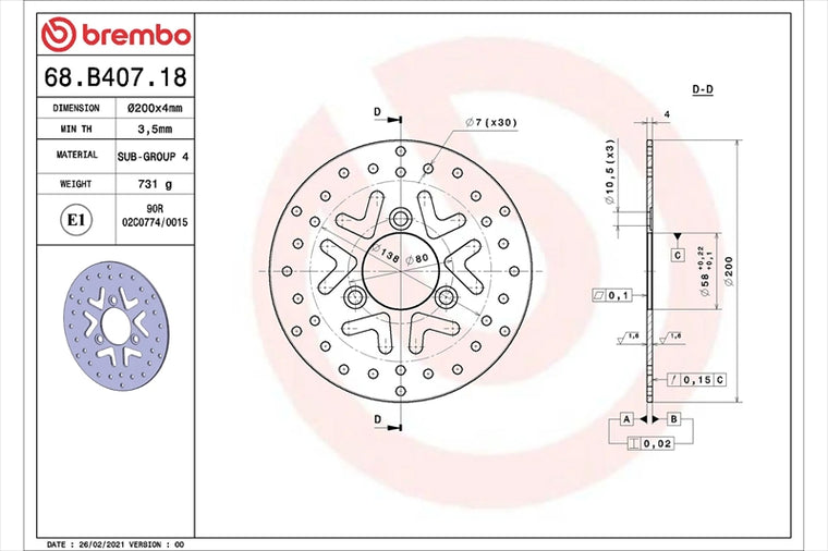 BREMBO SERIE ORO(ブレンボ セリエオロ) | セリエオロ ブレーキディスク リジット | 68B40718