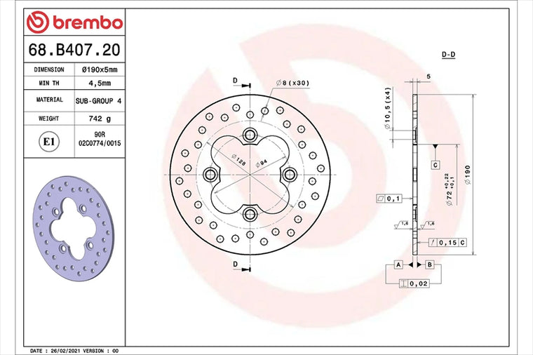 BREMBO SERIE ORO(ブレンボ セリエオロ) | セリエオロ ブレーキディスク リジット | 68B40720