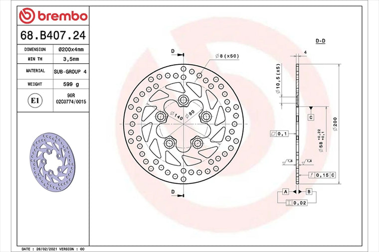 BREMBO SERIE ORO(ブレンボ セリエオロ) | セリエオロ ブレーキディスク リジット | 68B40724