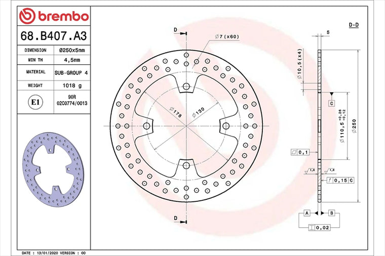 BREMBO SERIE ORO(ブレンボ セリエオロ) | セリエオロ ブレーキディスク リジット | 68B407A3