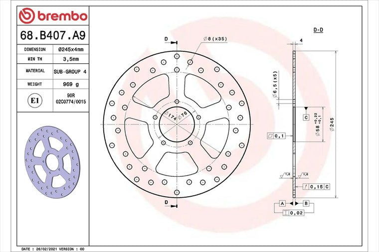 BREMBO SERIE ORO(ブレンボ セリエオロ) | セリエオロ ブレーキディスク リジット | 68B407A9