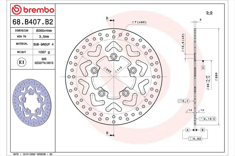 BREMBO SERIE ORO(ブレンボ セリエオロ) | セリエオロ ブレーキディスク リジット | 68B407B2
