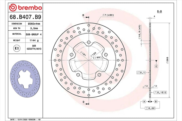 BREMBO SERIE ORO(ブレンボ セリエオロ) | セリエオロ ブレーキディスク リジット | 68B407B9