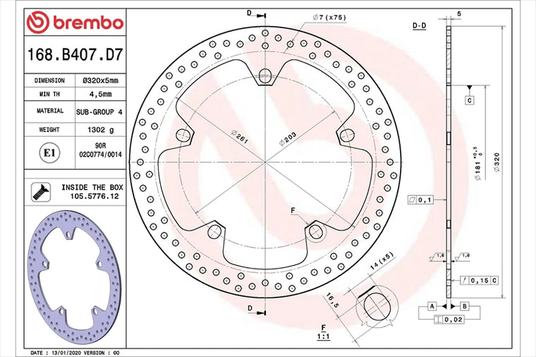 BREMBO SERIE ORO(ブレンボ セリエオロ) | セリエオロ ブレーキディスク リジット | 168B407D7