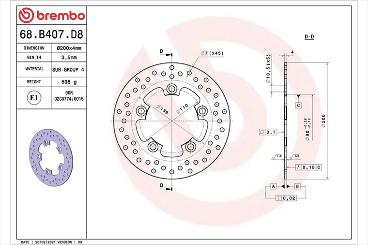 BREMBO SERIE ORO(ブレンボ セリエオロ) | セリエオロ ブレーキディスク リジット | 68B407D8