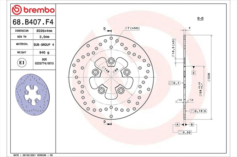 BREMBO SERIE ORO(ブレンボ セリエオロ) | セリエオロ ブレーキディスク リジット | 68B407F4