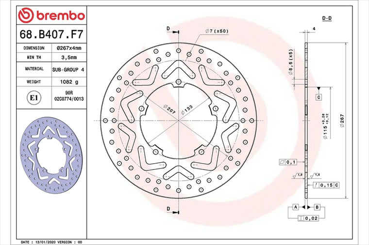 BREMBO SERIE ORO(ブレンボ セリエオロ) | セリエオロ ブレーキディスク リジット | 68B407F7