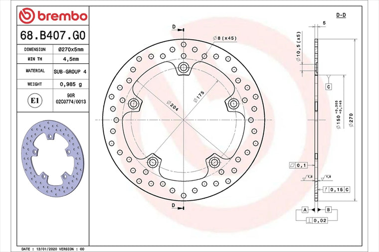 BREMBO SERIE ORO(ブレンボ セリエオロ) | セリエオロ ブレーキディスク リジット | 68B407G0