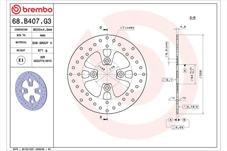 BREMBO SERIE ORO(ブレンボ セリエオロ) | セリエオロ ブレーキディスク リジット | 68B407G3