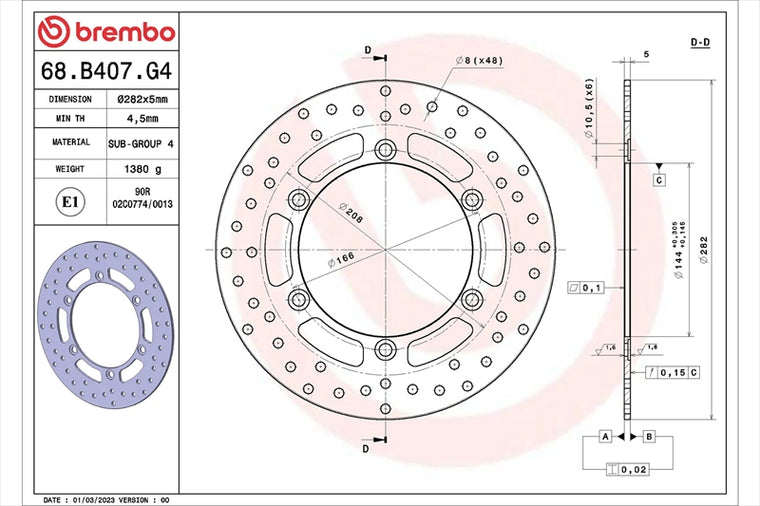 BREMBO SERIE ORO(ブレンボ セリエオロ) | セリエオロ ブレーキディスク リジット | 68B407G4