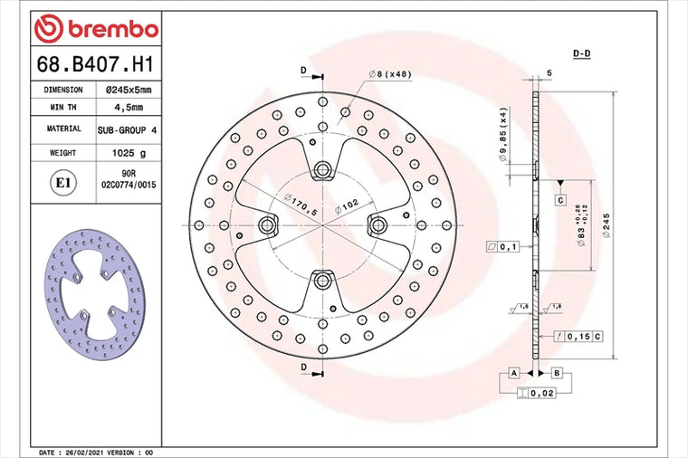 BREMBO SERIE ORO(ブレンボ セリエオロ) | セリエオロ ブレーキディスク リジット | 68B407H1