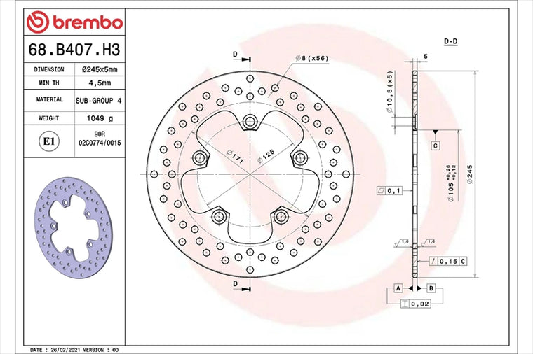 BREMBO SERIE ORO(ブレンボ セリエオロ) | セリエオロ ブレーキディスク リジット | 68B407H3