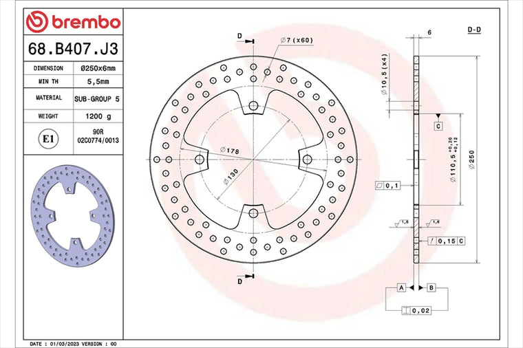BREMBO SERIE ORO(ブレンボ セリエオロ) | セリエオロ ブレーキディスク リジット | 68B407J3