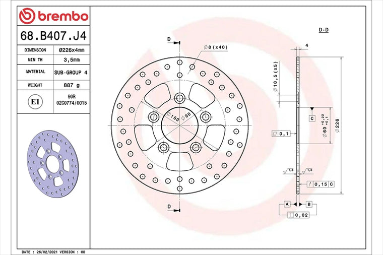 BREMBO SERIE ORO(ブレンボ セリエオロ) | セリエオロ ブレーキディスク リジット | 68B407J4