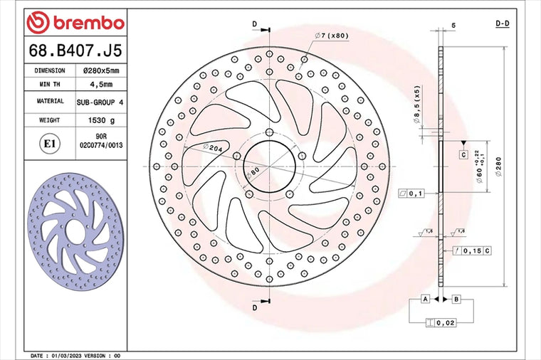BREMBO SERIE ORO(ブレンボ セリエオロ) | セリエオロ ブレーキディスク リジット | 68B407J5