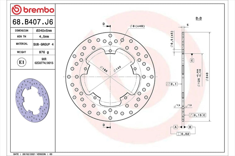 BREMBO SERIE ORO(ブレンボ セリエオロ) | セリエオロ ブレーキディスク リジット | 68B407J6