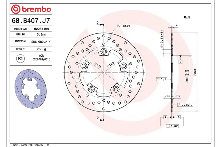 BREMBO SERIE ORO(ブレンボ セリエオロ) | セリエオロ ブレーキディスク リジット | 68B407J7
