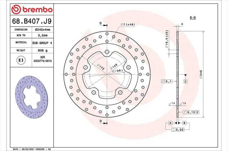 BREMBO SERIE ORO(ブレンボ セリエオロ) | セリエオロ ブレーキディスク リジット | 68B407J9