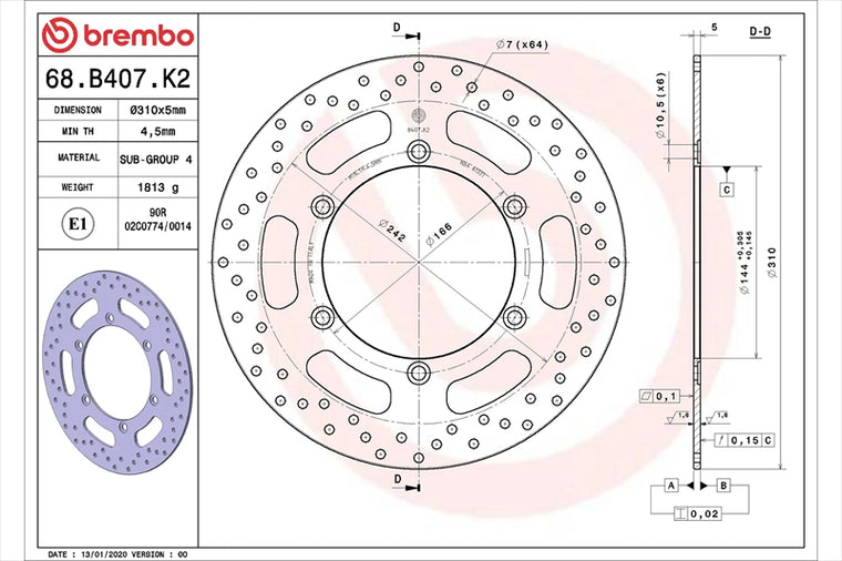 BREMBO SERIE ORO(ブレンボ セリエオロ) | セリエオロ ブレーキディスク リジット | 68B407K2