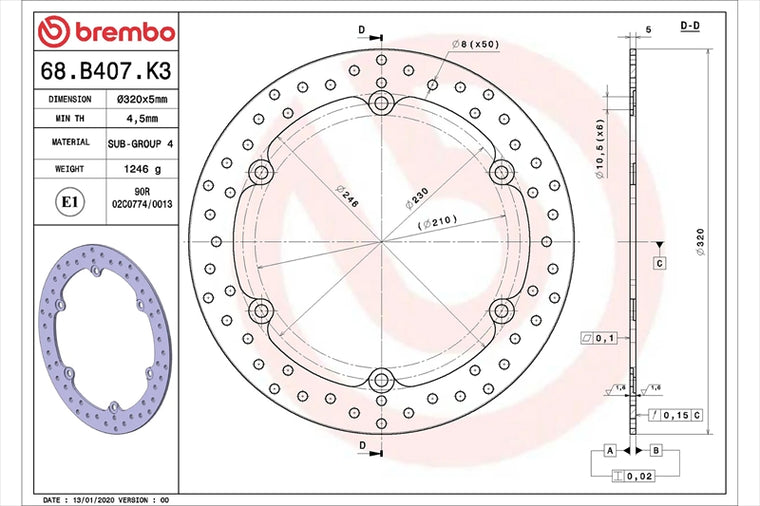 BREMBO SERIE ORO(ブレンボ セリエオロ) | セリエオロ ブレーキディスク リジット | 68B407K3