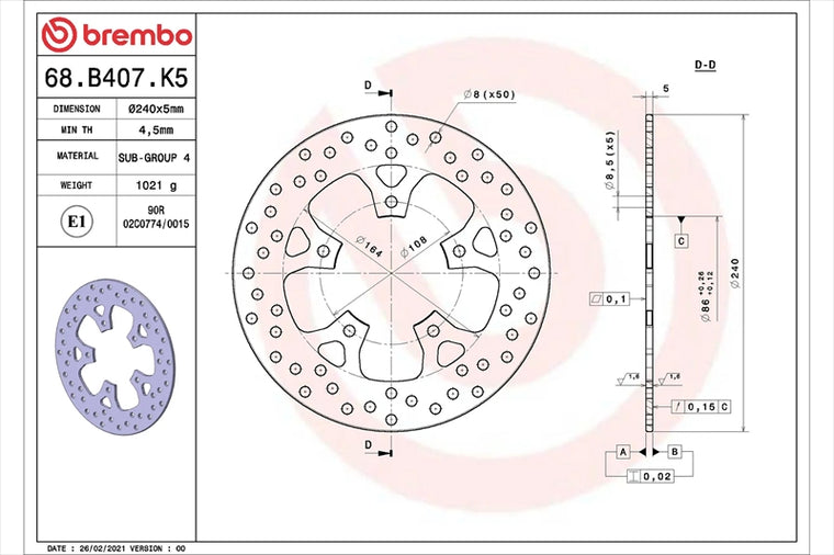 BREMBO SERIE ORO(ブレンボ セリエオロ) | セリエオロ ブレーキディスク リジット | 68B407K5