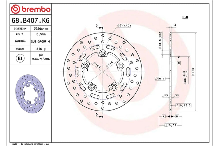 BREMBO SERIE ORO(ブレンボ セリエオロ) | セリエオロ ブレーキディスク リジット | 68B407K6