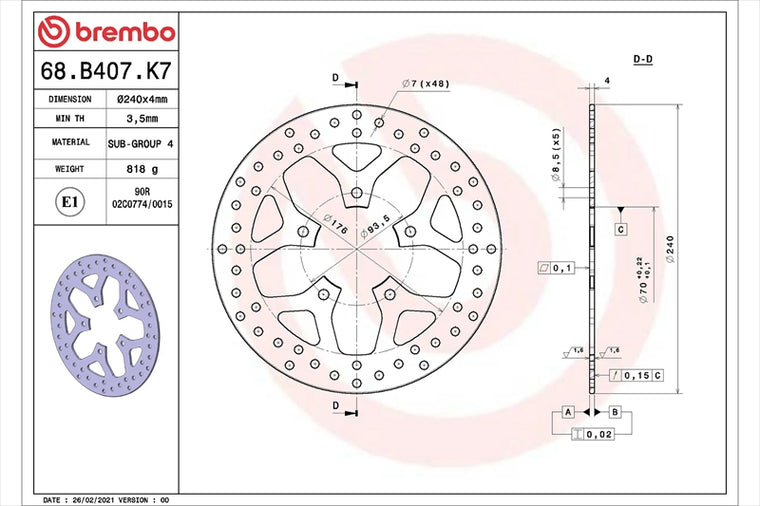BREMBO SERIE ORO(ブレンボ セリエオロ) | セリエオロ ブレーキディスク リジット | 68B407K7