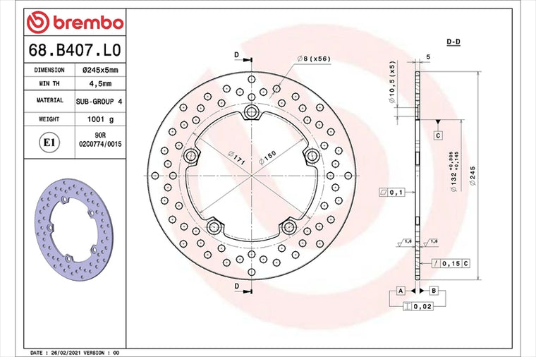 BREMBO SERIE ORO(ブレンボ セリエオロ) | セリエオロ ブレーキディスク リジット | 68B407L0
