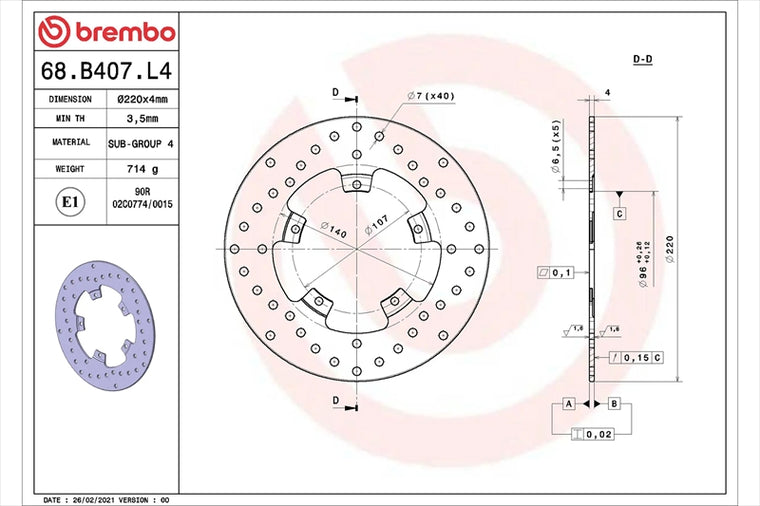 BREMBO SERIE ORO(ブレンボ セリエオロ) | セリエオロ ブレーキディスク リジット | 68B407L4