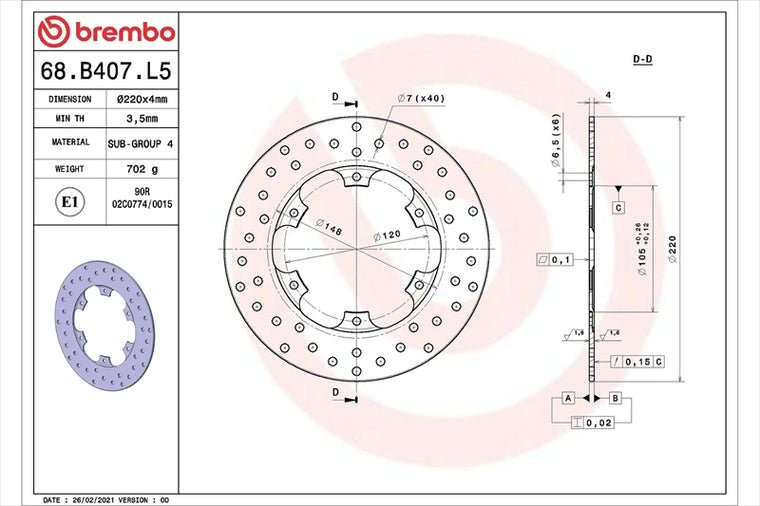 BREMBO SERIE ORO(ブレンボ セリエオロ) | セリエオロ ブレーキディスク リジット | 68B407L5