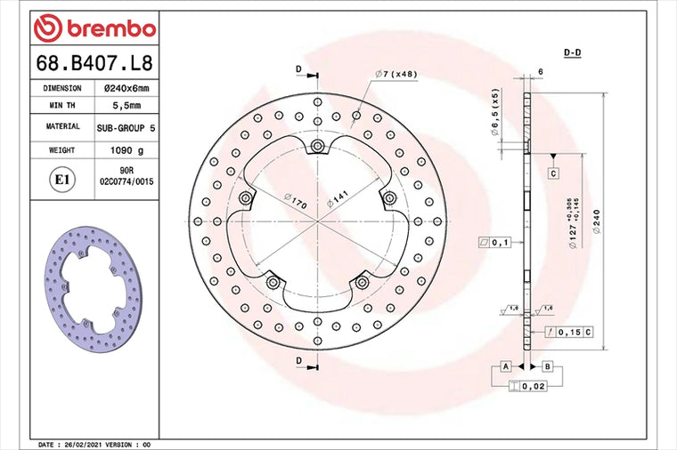 BREMBO SERIE ORO(ブレンボ セリエオロ) | セリエオロ ブレーキディスク リジット | 68B407L8