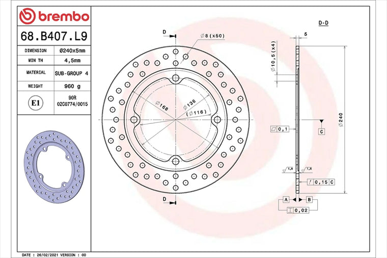 BREMBO SERIE ORO(ブレンボ セリエオロ) | セリエオロ ブレーキディスク リジット | 68B407L9