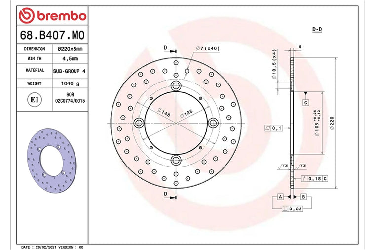 BREMBO SERIE ORO(ブレンボ セリエオロ) | セリエオロ ブレーキディスク リジット | 68B407M0