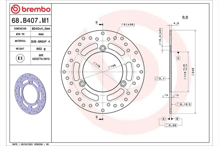 BREMBO SERIE ORO(ブレンボ セリエオロ) | セリエオロ ブレーキディスク リジット | 68B407M1