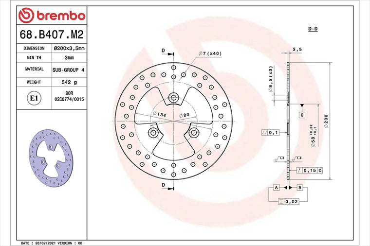 BREMBO SERIE ORO(ブレンボ セリエオロ) | セリエオロ ブレーキディスク リジット | 68B407M2